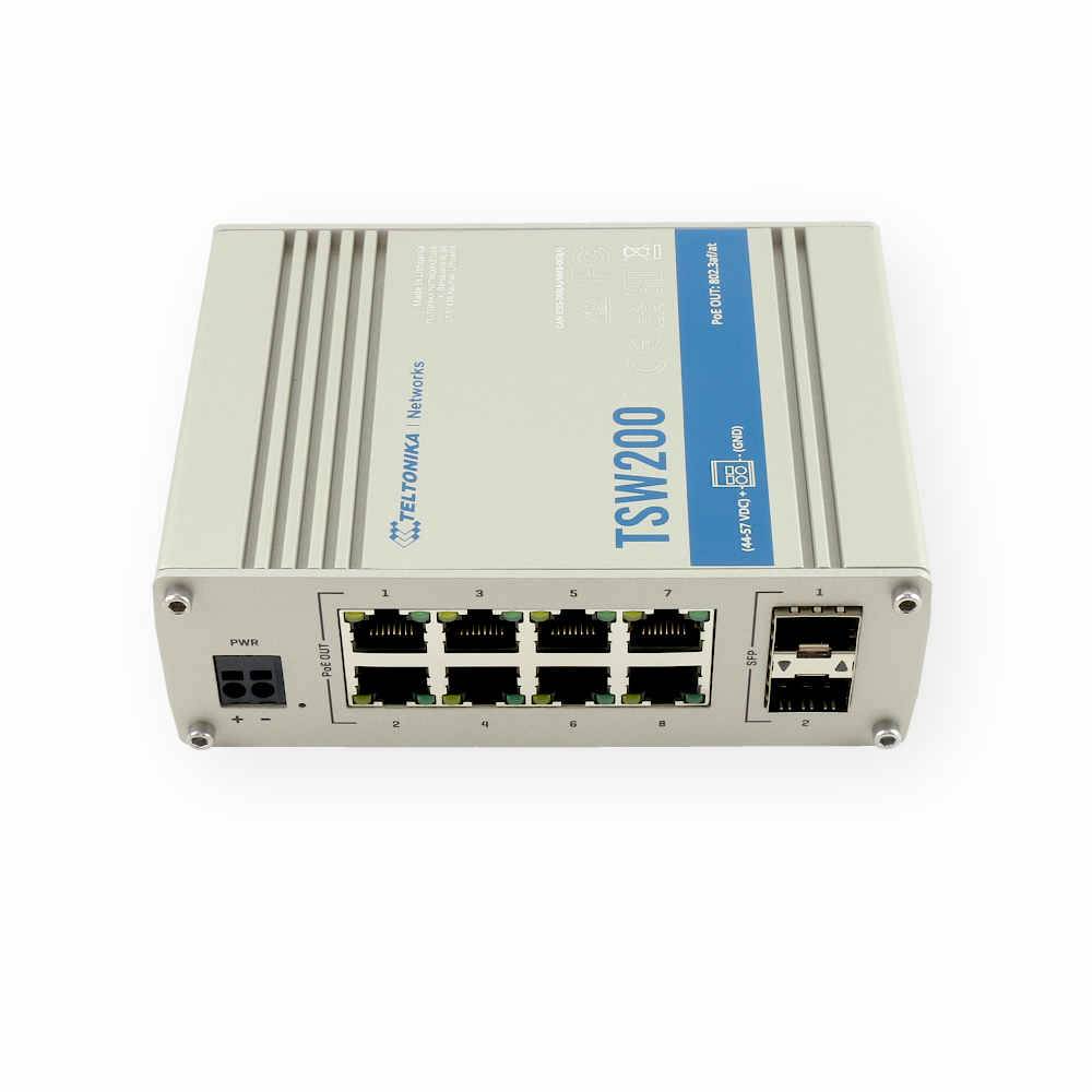 Switch non manageable 8 ports Ethernet PoE+ gigabit et SFP Fibre optique  TSW200 Teltonika