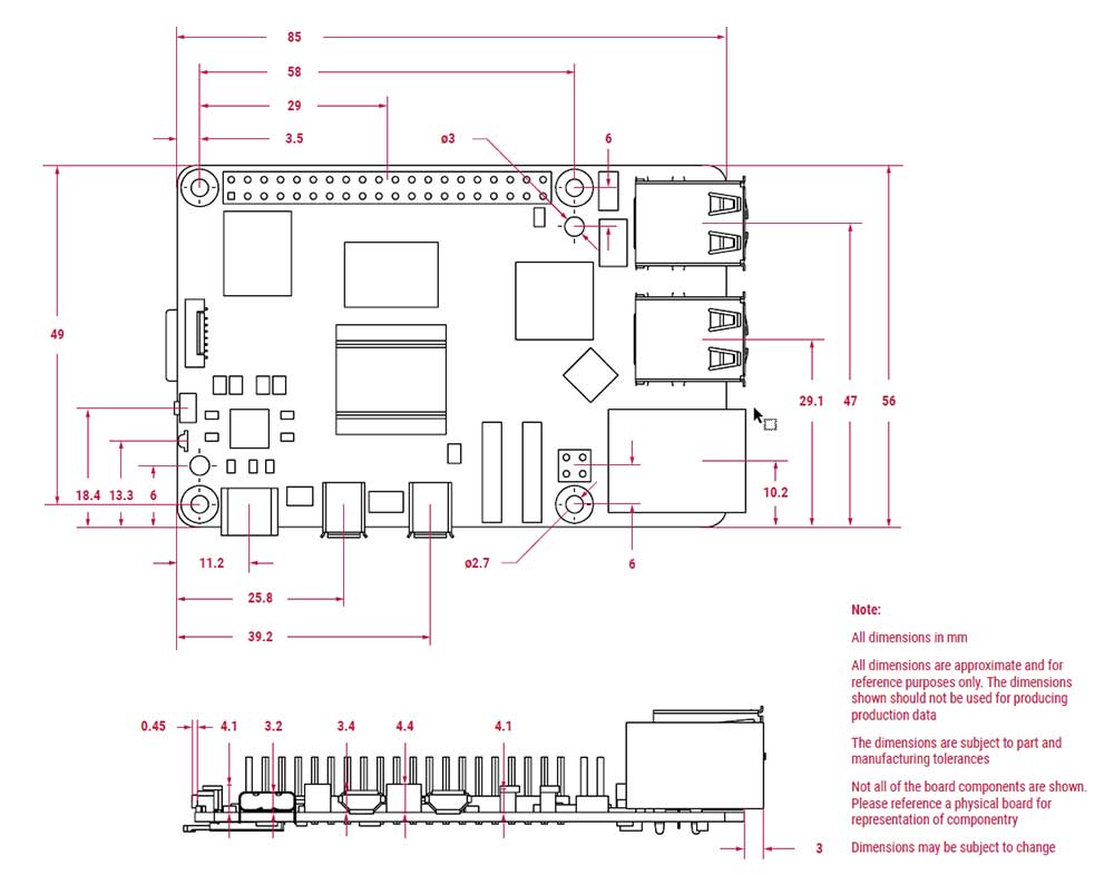 Raspberry Pi 5 - Dimensions Physiques